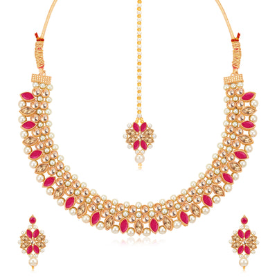 Sukkhi Pleasing Gold Plated Pearl Choker Necklace Set for Women