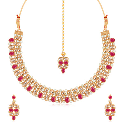 Sukkhi Shiny Gold Plated Pearl Choker Necklace Set for Women