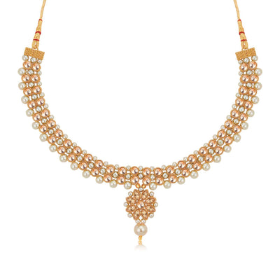 Sukkhi Traditional Gold Plated Kundan & Pearl Choker Necklace Set for Women