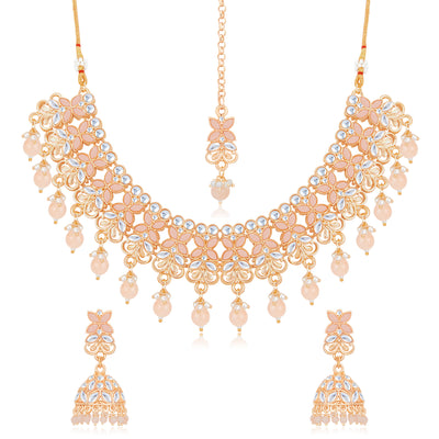 Sukkhi Finest Gold Plated Kundan & Pearl Choker Necklace Set for Women