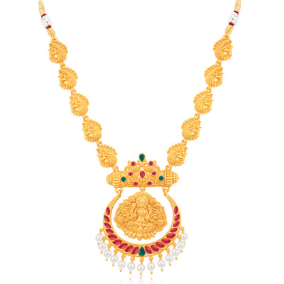 Sukkhi Traditional Gold Plated Goddess Long Haram Temple Necklace Set For Women