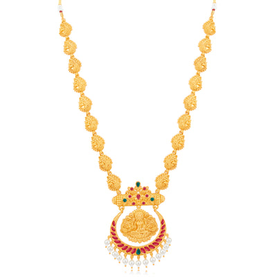 Sukkhi Traditional Gold Plated Goddess Long Haram Temple Necklace Set For Women