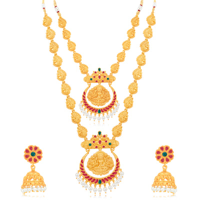 Sukkhi Traditional Gold Plated Goddess Long Haram Temple Necklace Set For Women