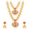 Sukkhi Ethnic Pearl Gold Plated Peacock Long Haram Temple Necklace Set for Women