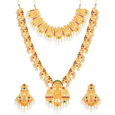 Sukkhi Ethnic Pearl Gold Plated Goddess Choker & Long Haram Temple Necklace Set for Women