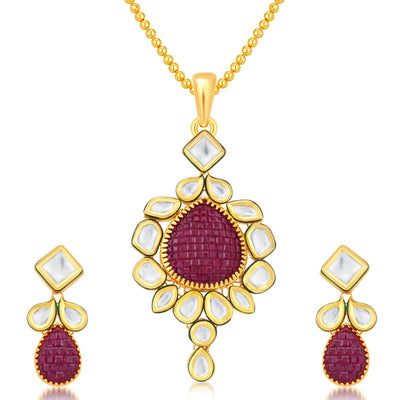 Sukkhi Sublime Invisible Setting Gold Plated Pendant Set For Women