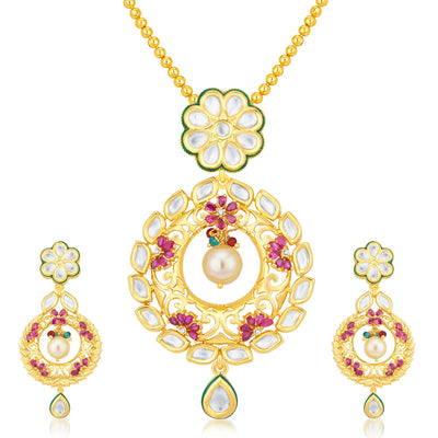 Pissara Dazzling Fusion Gold Plated CZ Pendant Set For Women