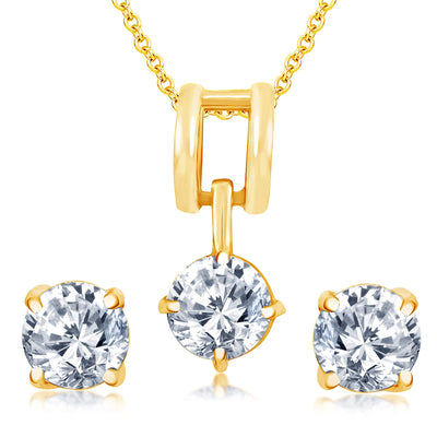Pissara Dazzling Gold Plated Solitare Pendant Set For Women
