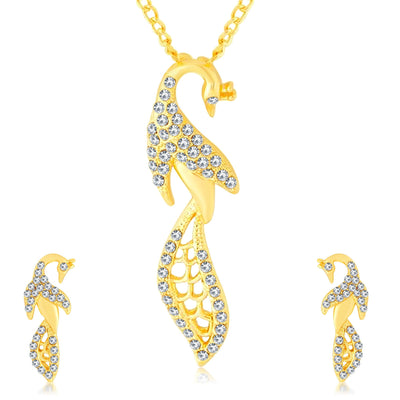 Sukkhi Delightly Peacock Gold Plated AD Pendant Set For Women
