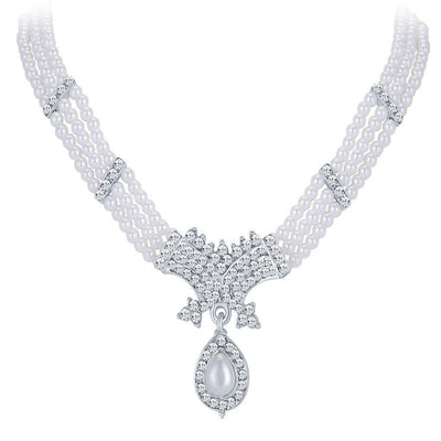 ShoStopper Blossomy Rhodium Plated Austrian Diamond Necklace Set-1