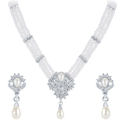 ShoStopper Wavy Rhodium Plated Austrian Diamond Necklace Set