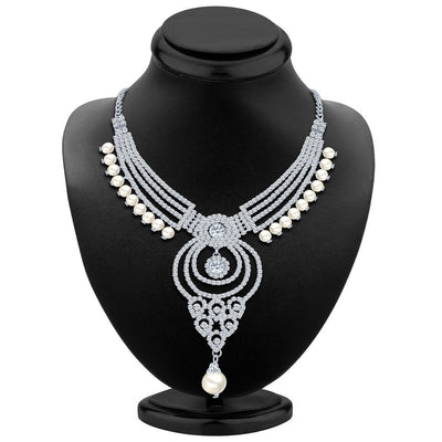 ShoStopper Pretty Rhodium Plated Austrian Diamond Necklace Set-1