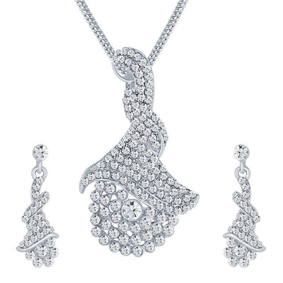 ShoStopper Gorgeous Rhodium Plated Austrian Diamond Pendant Set