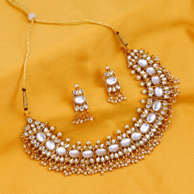 Sukkhi Glorious Gold Plated Kundan Choker Necklace Set for Women