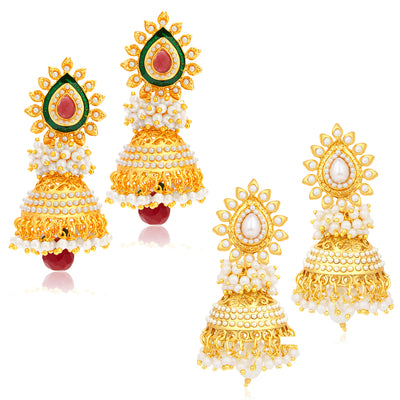 Sukkhi Resplendent Pearl Gold Plated Kundan Peacock Meenakari Set of 8 Pair of Earring Combo for Women