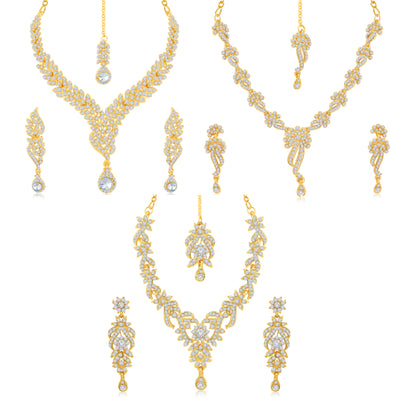 Sukkhi Eye Catching Gold Plated Austrian Diamond Set of 9 Necklace Combo for Women