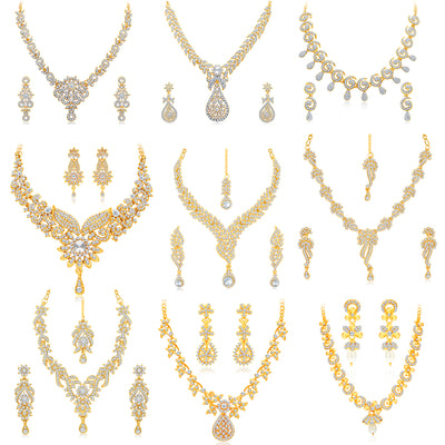 Sukkhi Eye Catching Gold Plated Austrian Diamond Set of 9 Necklace Combo for Women