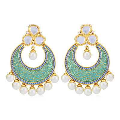 Sukkhi Classic Pearl Gold Plated Kundan Mint Collection Chandbali Earring for Women