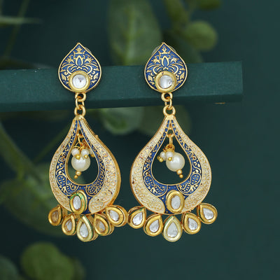 Sukkhi Ravishing Pearl Gold Plated Mint Collection Kundan Chandelier Earring for Women