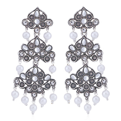 Sukkhi Designer Oxidised Kundan & Pearl Chandelier Earring For Women