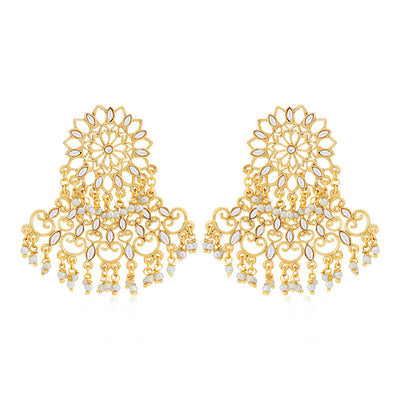 Sukkhi Sparkling Pearl Gold Plated Kundan Chandelier Earring for Women