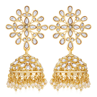 Sukkhi Eye-Catching Pearl Gold Plated Kundan Jhumki Earring for Women
