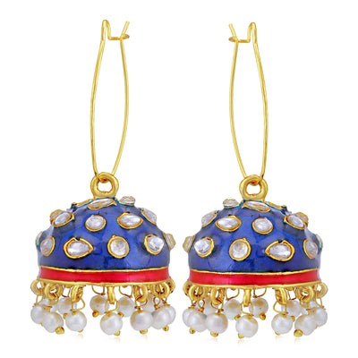 Sukkhi Modern Pearl Gold Plated Kundan Meenakari Jhumki Earring for Women