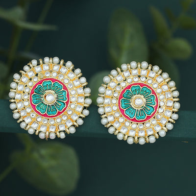 Sukkhi Fabulous Pearl Gold Plated Kundan Meenakari Stud Earring for Women