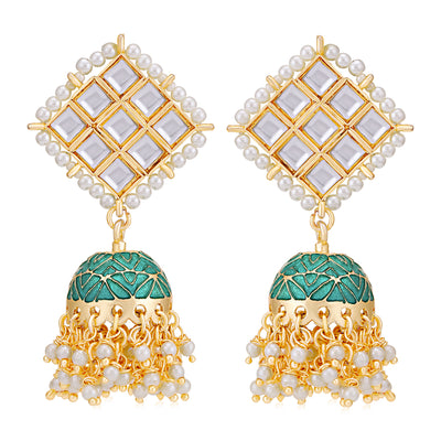 Sukkhi Designer Gold Plated Kundan & Pearl Meenakari Jhumki Earring for Women