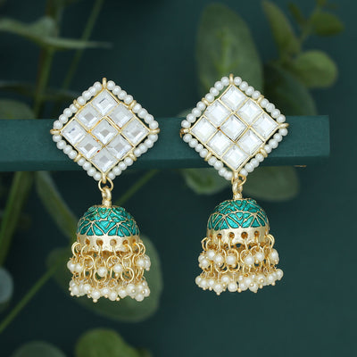 Sukkhi Designer Gold Plated Kundan & Pearl Meenakari Jhumki Earring for Women