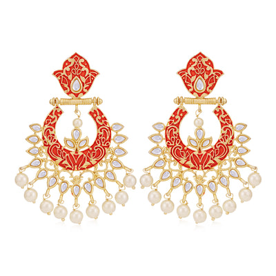 Sukkhi Modish Gold Plated Kundan & Pearl Mint Collection Chandbali Earring for Women