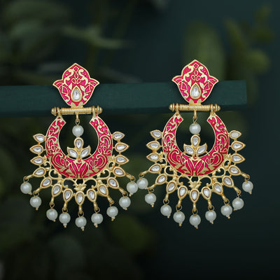 Sukkhi Modish Gold Plated Kundan & Pearl Mint Collection Chandbali Earring for Women