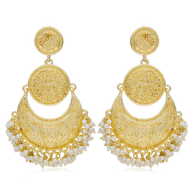 Sukkhi Glittery Gold Plated Pearl Chandelier Earring For Women
