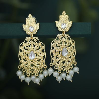 Sukkhi Stylish Pearl Gold Plated Kundan Dangle Earring For Women