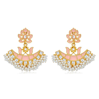 Sukkhi Graceful Pearl Gold Plated Kundan Meenakari Chandbali Earring For Women