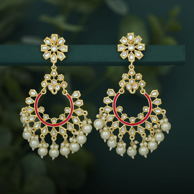 Sukkhi Antique Pearl Gold Plated Kundan Chandelier Earring For Women