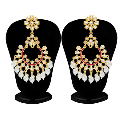 Sukkhi Antique Pearl Gold Plated Kundan Chandelier Earring For Women