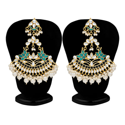 Sukkhi Spectacular Pearl Gold Plated Kundan Lotus Meenakari Chandelier Earring For Women