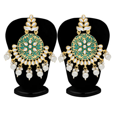 Sukkhi Stylish Pearl Gold Plated Kundan Meenakari Chandelier Earring For Women