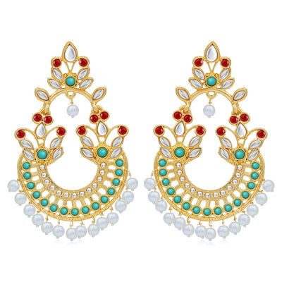 Sukkhi Fancy Pearl Gold Plated Kundan Chandbali Earring For Women