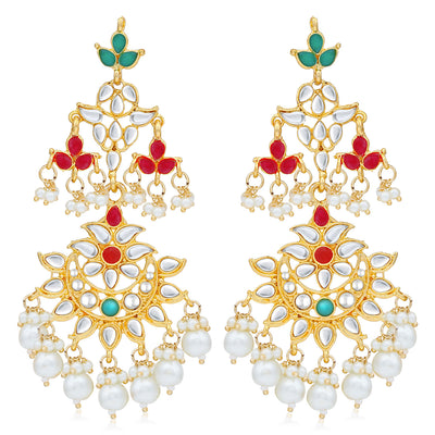 Sukkhi Stunning Pearl Gold Plated Kundan Chandelier Earring For Women