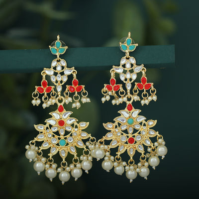 Sukkhi Stunning Pearl Gold Plated Kundan Chandelier Earring For Women