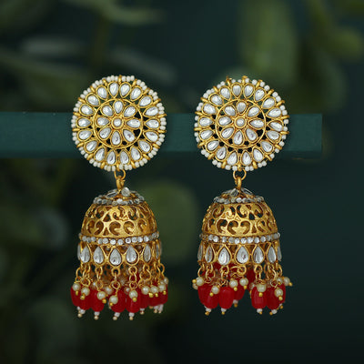 Sukkhi Classic Pearl Gold Plated Kundan Jhumki Earring For Women