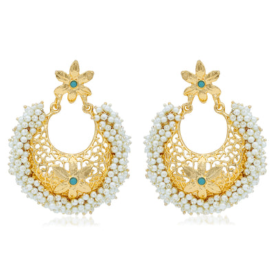 Sukkhi Floral Gold Plated Pearl Chandbali Earring For Women