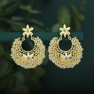 Sukkhi Floral Gold Plated Pearl Chandbali Earring For Women