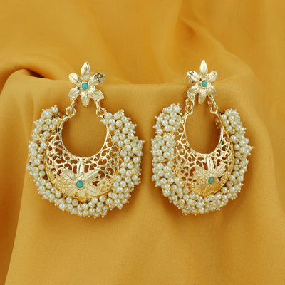 Sukkhi Floral Gold Plated Pearl Chandbali Earring For Women