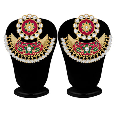 Sukkhi Incredible Pearl Gold Plated Kundan Floral Meenakari Chandbali Earring For Women