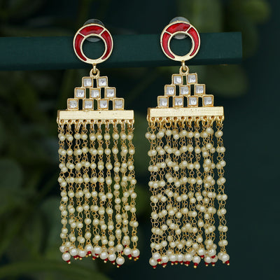 Sukkhi Classy Gold Plated Pearl Meenakari Chandelier Earring For Women