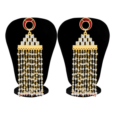 Sukkhi Classy Gold Plated Pearl Meenakari Chandelier Earring For Women
