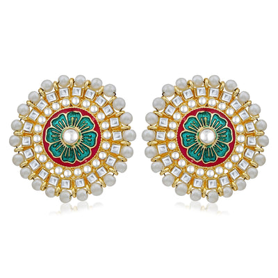 Sukkhi Traditional Pearl Gold Plated Kundan Meenakari Stud Earring For Women